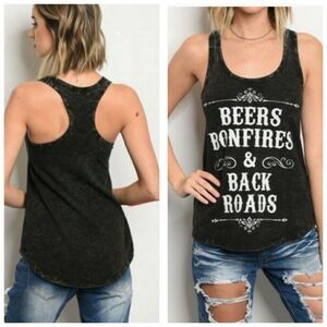 Black Racerback Tank Top  "Beers Bonfires & Backroads"